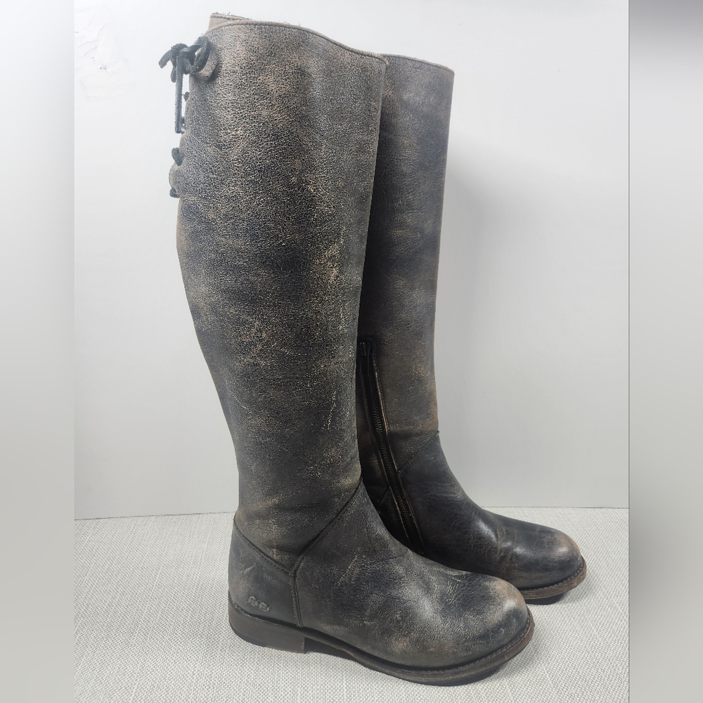 Bed stu Manchester size 9.5 black lux leather knee high boots slouchy Flaw
